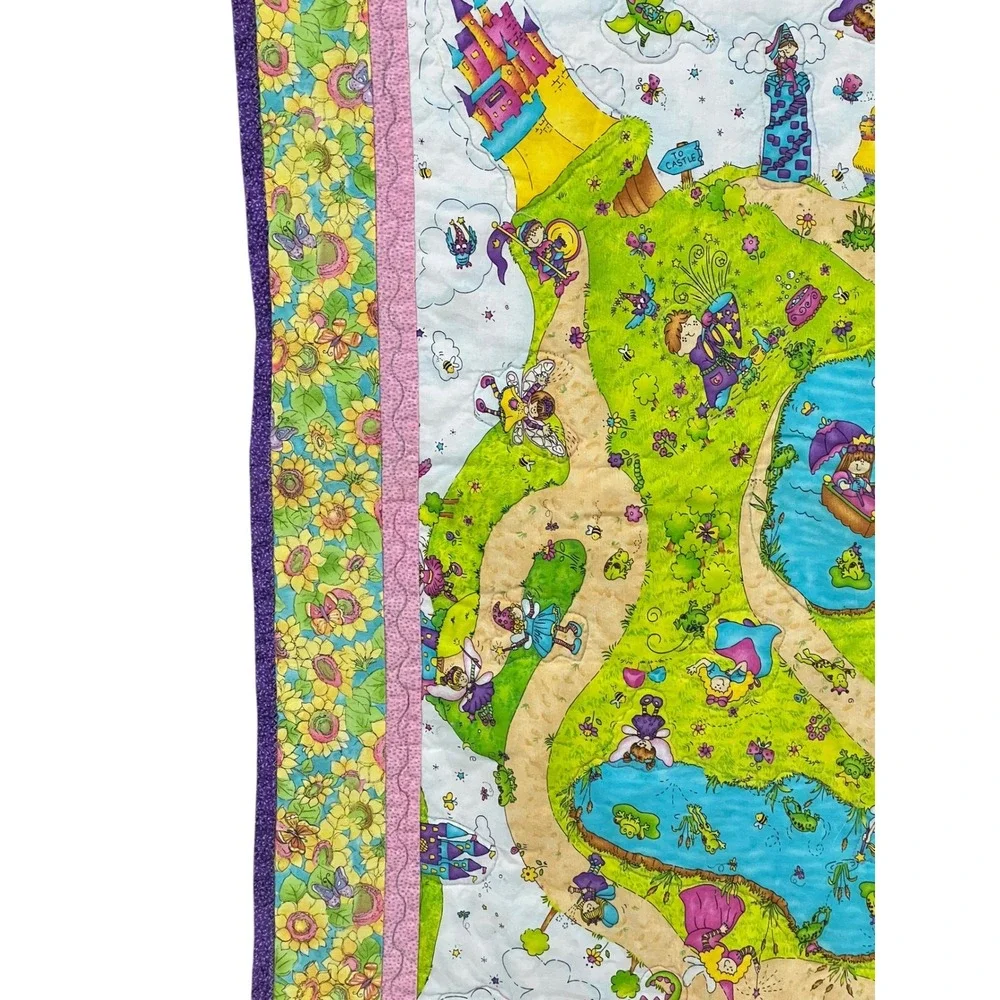 Handmade Fantasy Map Quilt 44x50 Dragon Castle Storybook Blanket